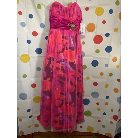 NWT Morgan & Co. Formal Dress Fuchsia Multi Size 5/6 🌸🍒 - Picture 1 of 15